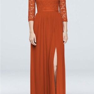 Davids Bridal f19908 bridesmaid dress in Sienna color size 22